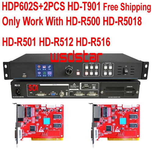 HDP602S+2PCS HD-T901 USB &amp SDI Cheap LED Video Processor Input USB/SDI/HDMI/DVI/VGA/CVBS 1920*1200 rental screen video processor Work with HD-R500