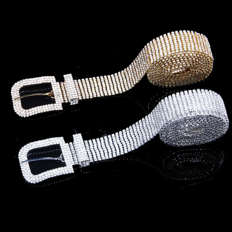 

Wide Side All-Match Rhinestone Girdle WaistBand Chain for Women Men Adjustable Crystal Diamond Belt Charm Buckle Jewelry