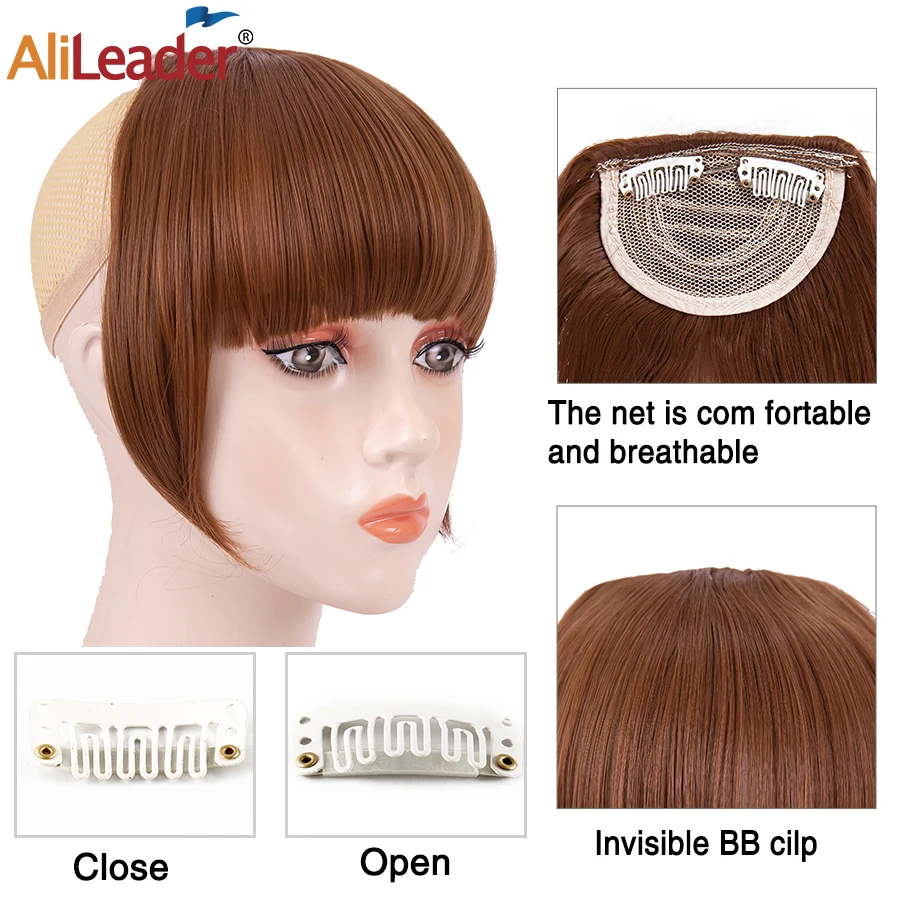 Alileader Synthetic Bangs Blunt Bang Hairpieces Neat Front False Fringe Thin Synthetic Hair Bangs 2Clipss In Hairpiece Fringe