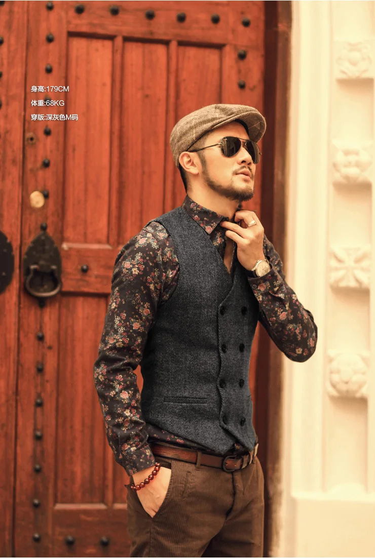 

2021 Men Suit Vest V Neck Wool Herringbone Casual Formal Business Double-breasted Waistcoat Groomman For Wedding Waistcoat C034