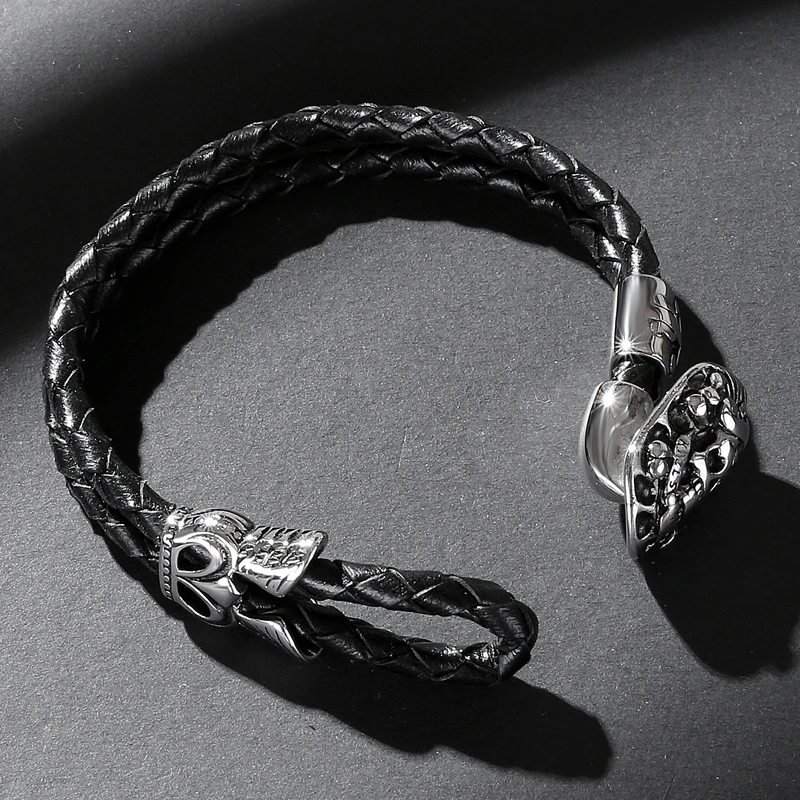 Новинка 2020 мужское ювелирное изделие черный кожаный браслет из нержавеющей