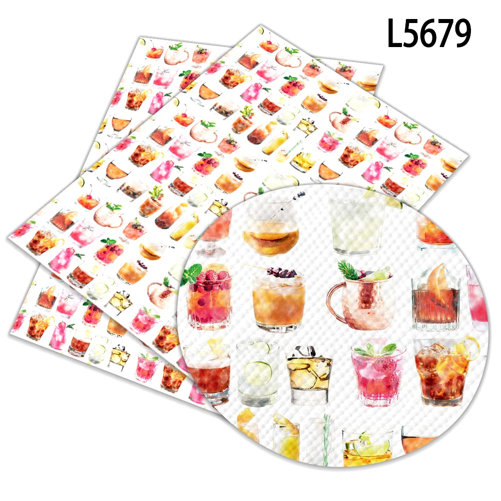 

Faux Leather Rolls Cocktail Drink Pattern Synthetic Leather Fabric for Hair Bow Bags Shoes Crafts Material 30*136cm
