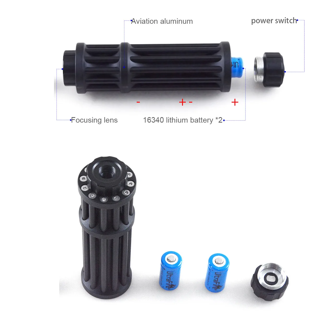 Мощная фокусируемая Синяя лазерная указка в форме Гатлинга CWLASER 200 мВт 1500 МВт нм