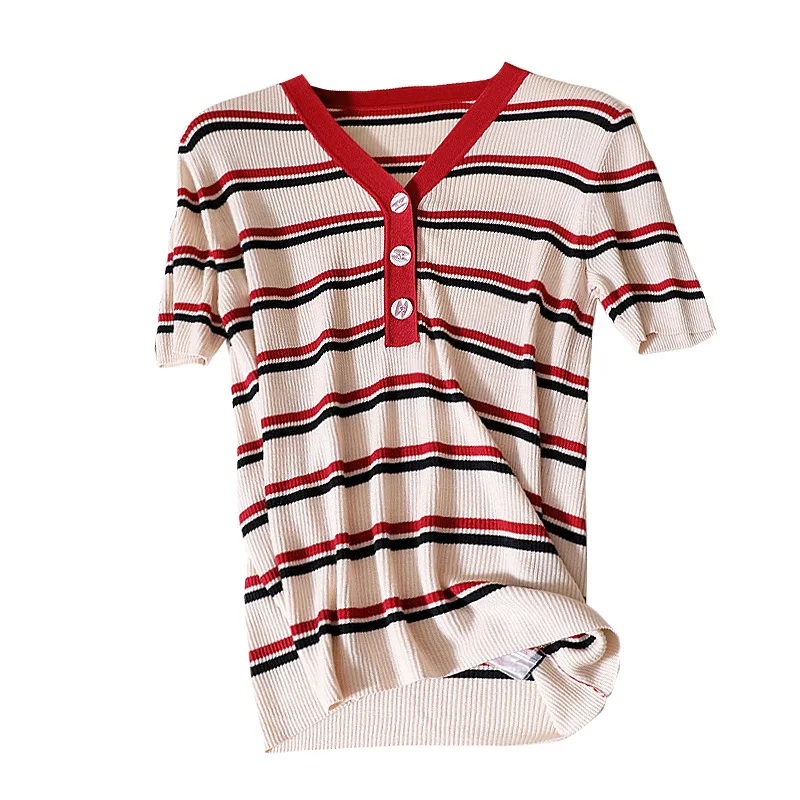 

Women Sweater Spring/Summer 2021 New Knitted Pullover Fashionable Sweet V-neck Knitted Top