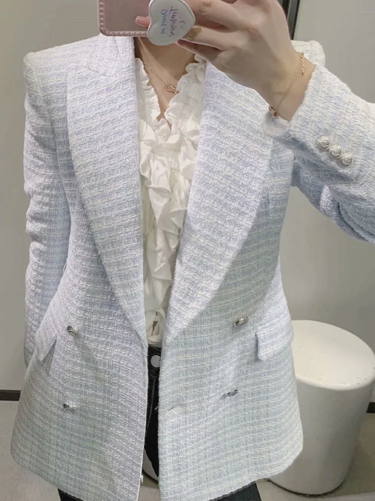 

ZA spring new women's clothing sweet lapel slim casual plaid texture blazer
