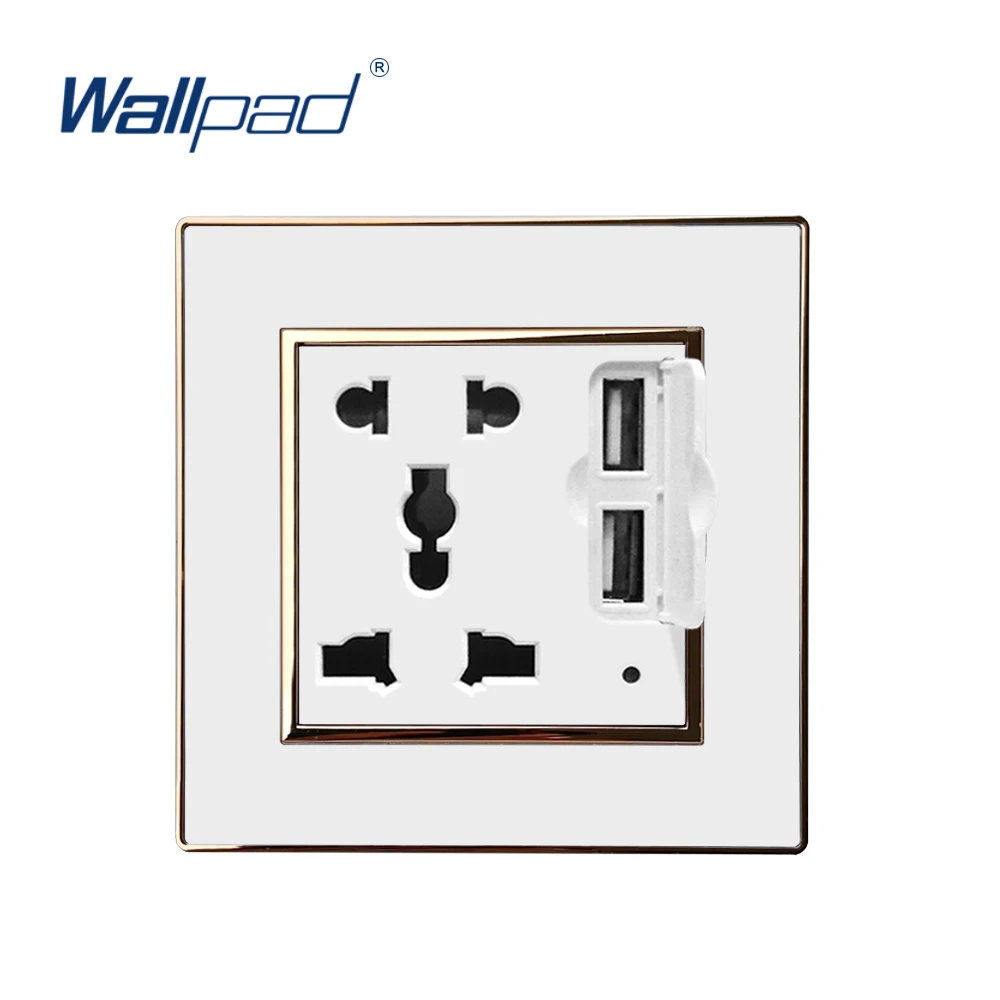 White Gold 5-контактный разъем с 2 портами(стандарт Порты и разъёмы 5V 3100mA Wallpad люксовые клавишные настенные Usb Зарядное устройство электрический Мощность выход зеркальный акриловый чехол-Панель Tomada - Цвет: White Gold