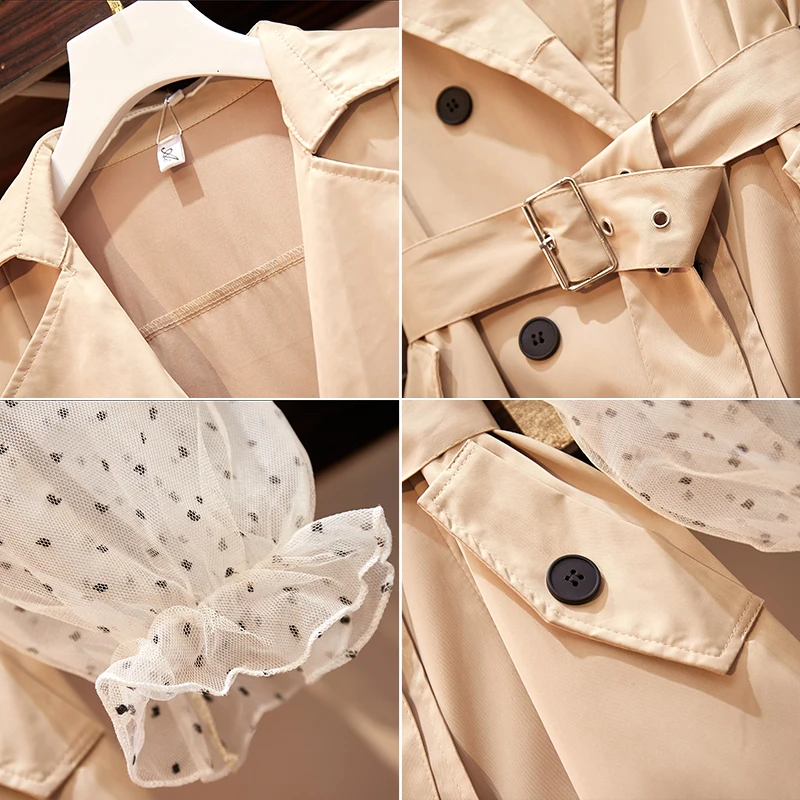 Осеннее женское повседневное пальто Trytree двубортный офисный Тренч в горошек с