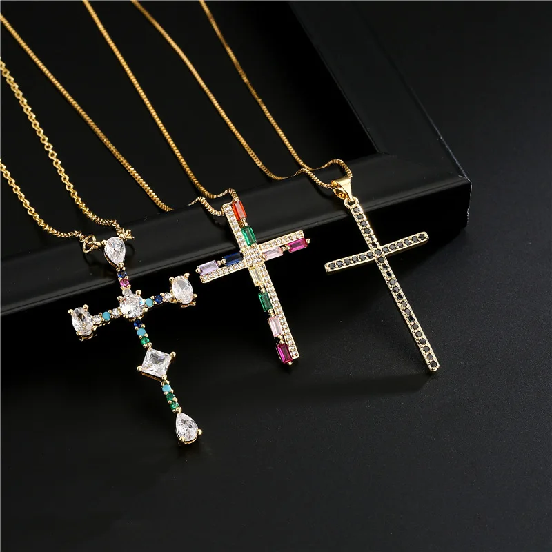 

Personality Zircon Cross Pendant Necklace Hot Sale Religious Jewelry