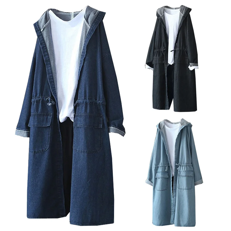 Женское повседневное длинное джинсовое пальто большого размера весеннее модное