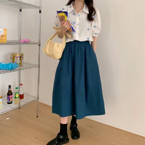 Новая Универсальная нежная Высококачественная однотонная модная повседневная свободная трапециевидная юбка Hzirip средней длины в базовом стиле