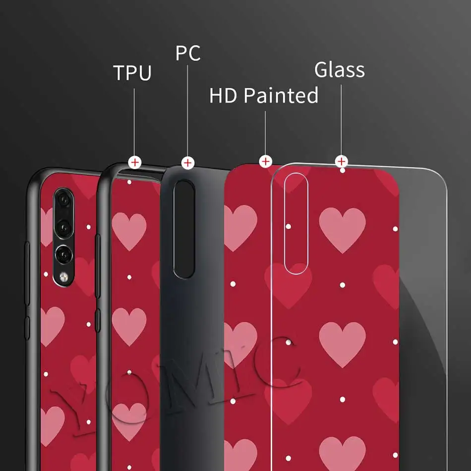 

Yomic Tempered Glass Case for Huawei P30 P Smart Z S 2020 P40 Pro P10 P20 Lite 2019 Mobile Phone Casing Love Heart Cover Capa