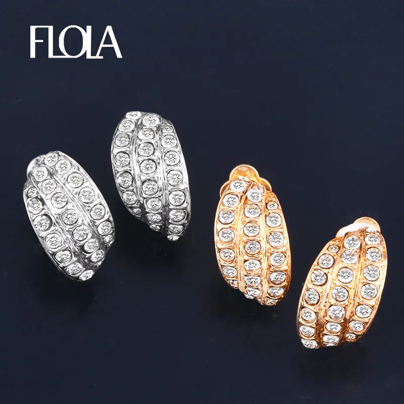 Женские серьги клипсы без пирсинга FLOLA золотистые с кубическим цирконием