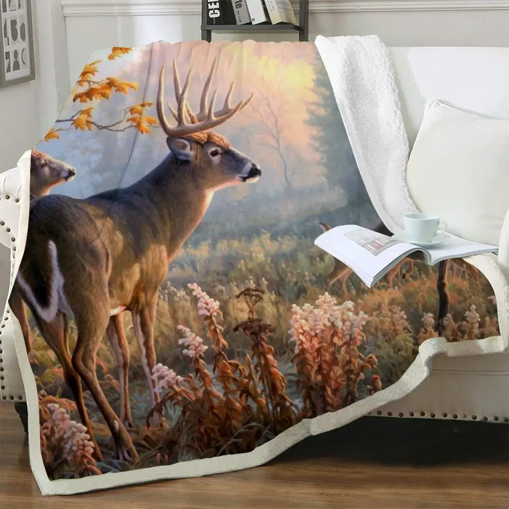 

NKNK Deer Blanket Animal Blankets For Beds Landscape Bedspread For Bed Christmas Bedding Throw Sherpa Blanket Fashion Vintage