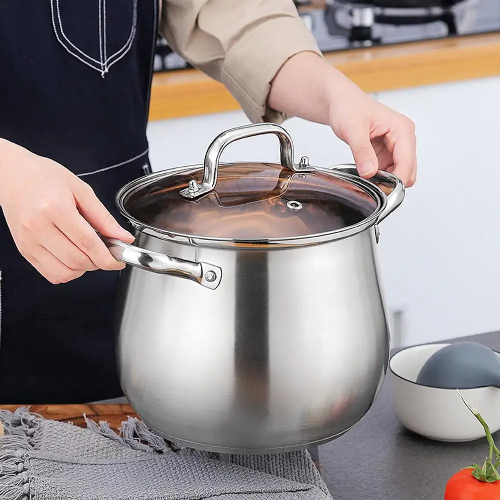 

304 Food-grade Stainless Steel Cookware Kitchen Stainless Steel Cooking Pot For Induction Safe With Glass Lid