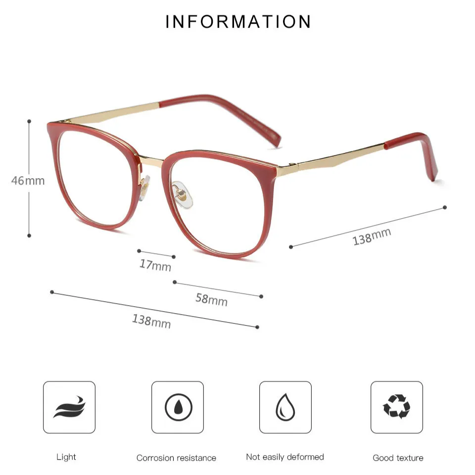 

MCLEXN Fashion Women Glasses Frame Men Eyeglasses Optical Frame Vintage Super light Round Clear Lens Glasses