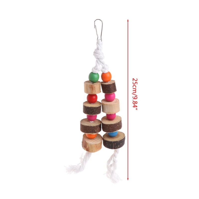 

G2AA Natural Wooden Birds Parrot Colorful Toys Chew Bite Hanging Cage Balls Two Ropes