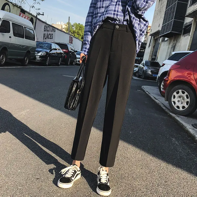 

Black suit pants women's pants 2021 spring new casual nine-point pants women's large size loose and thin high waist harem HH365