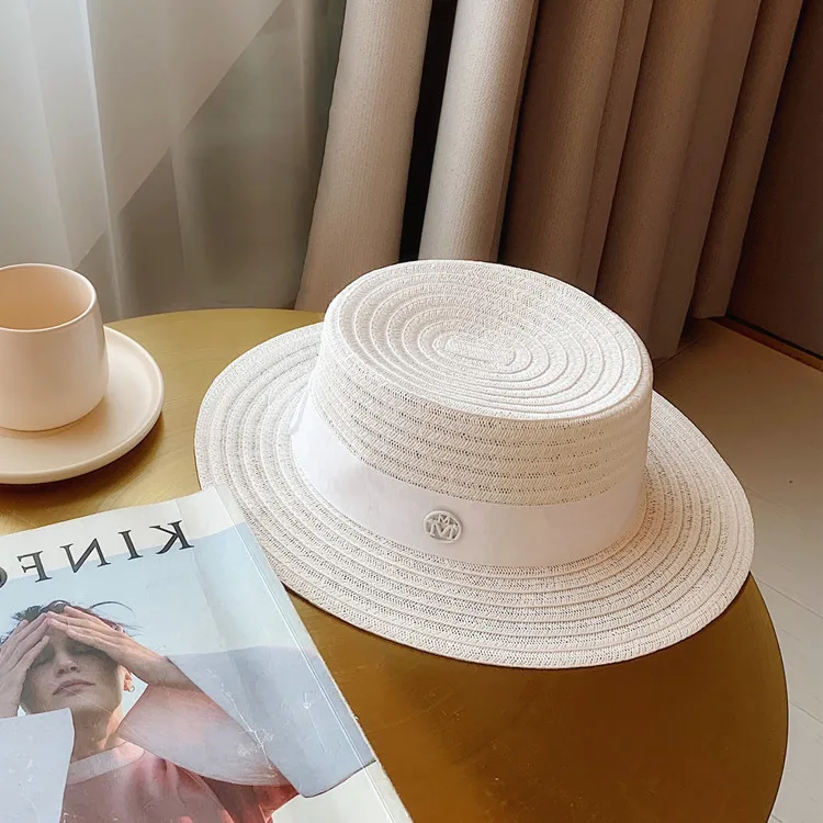 Шляпа женская Соломенная элегантная пляжная Панама от солнца с плоским верхом