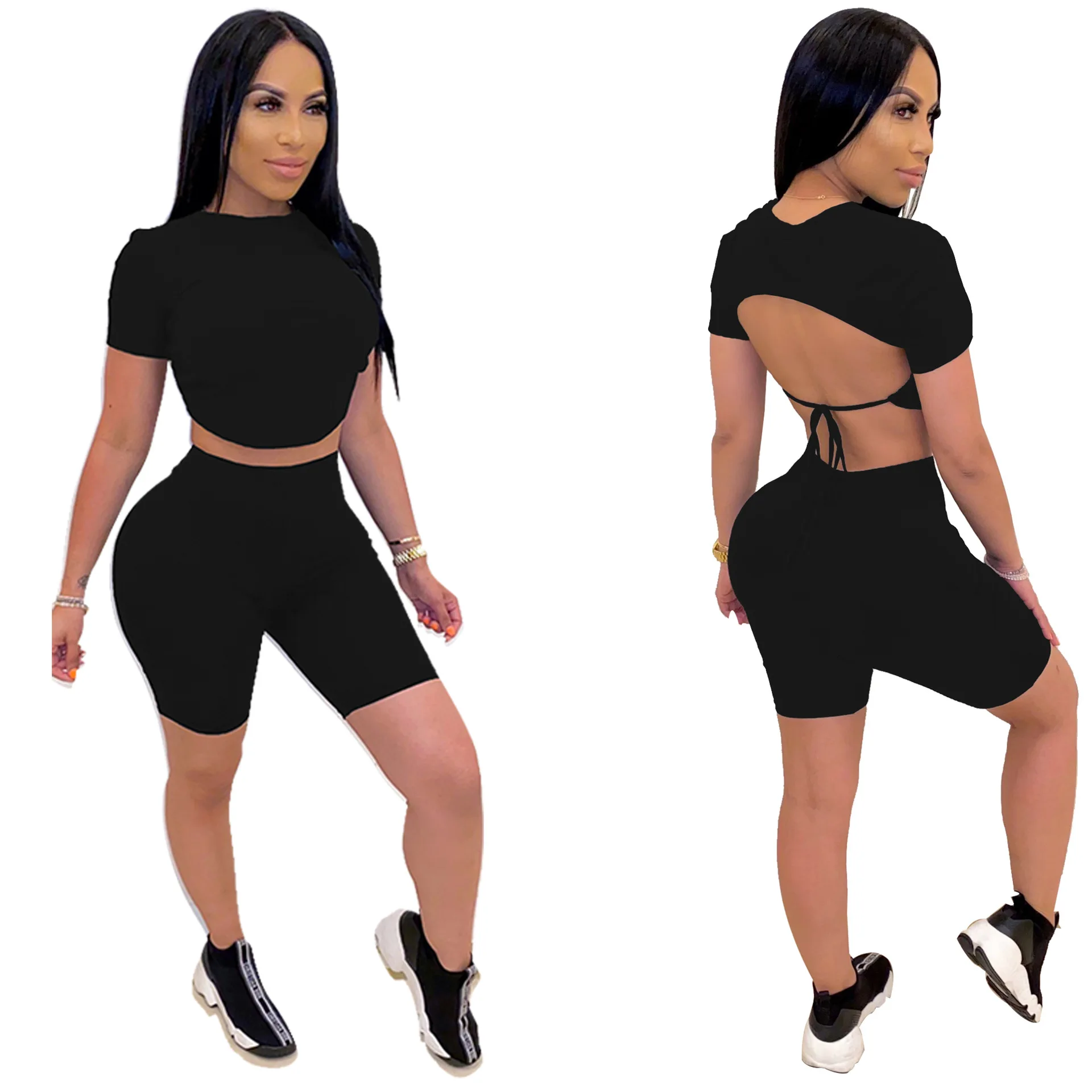 Повседневный Женский комплект из двух предметов с открытой спиной короткий