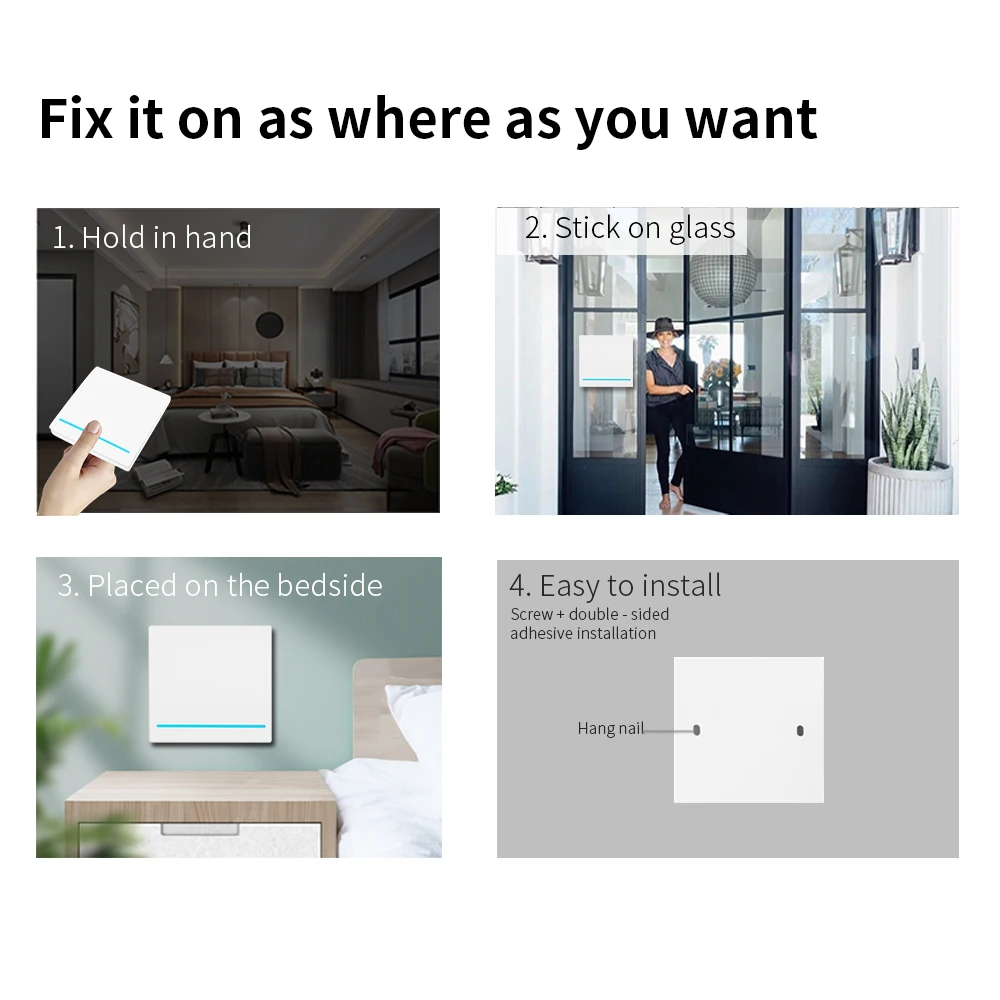 Умный сценический переключатель Tuya ZigBee 1/2/4-канальный беспроводной кнопочный