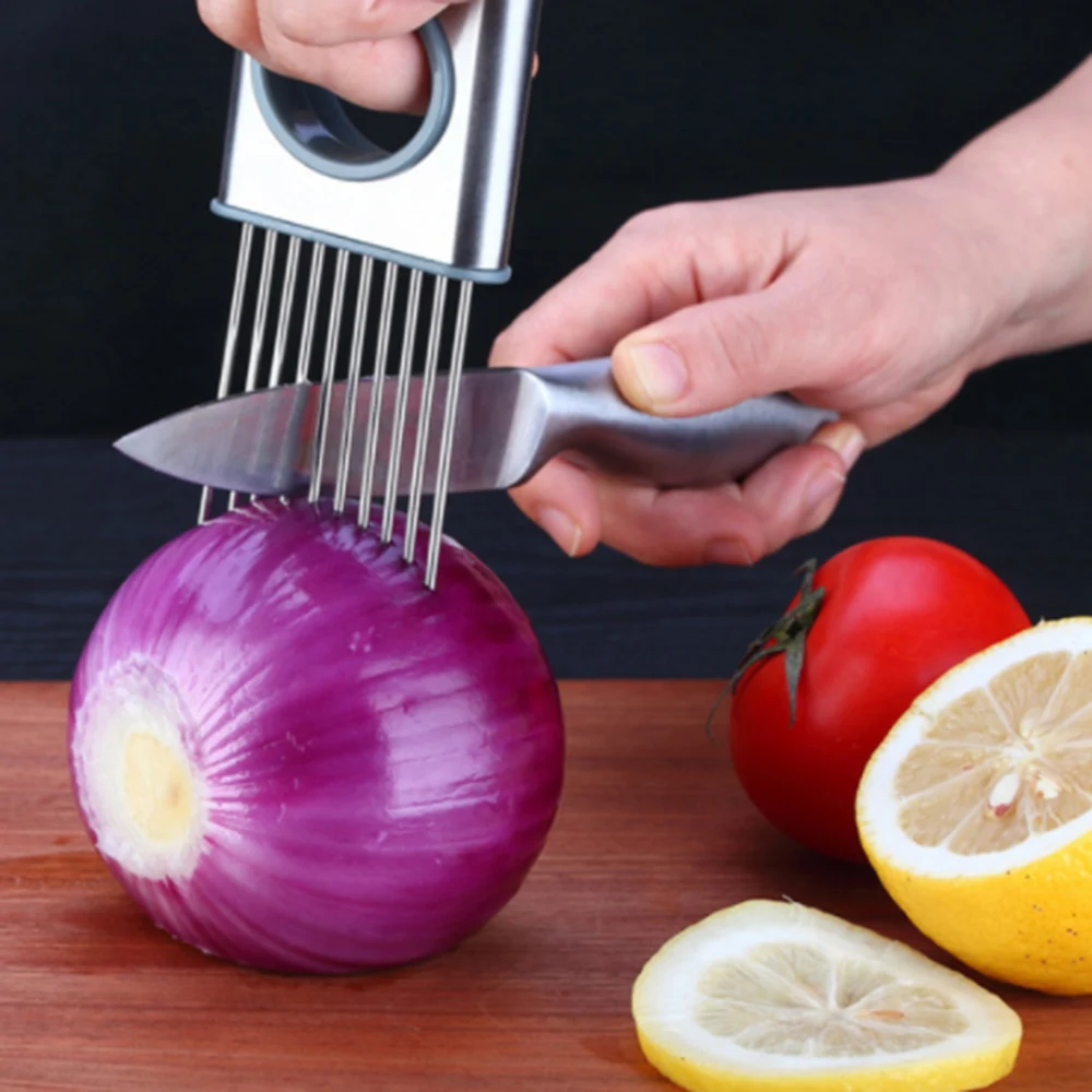 

Onion Cutter Holder Vegetable Slicer Cutting Tools Stainless Steel Meat Fork Potato Tomato Cut Holder Kitchen Tools Gadgets