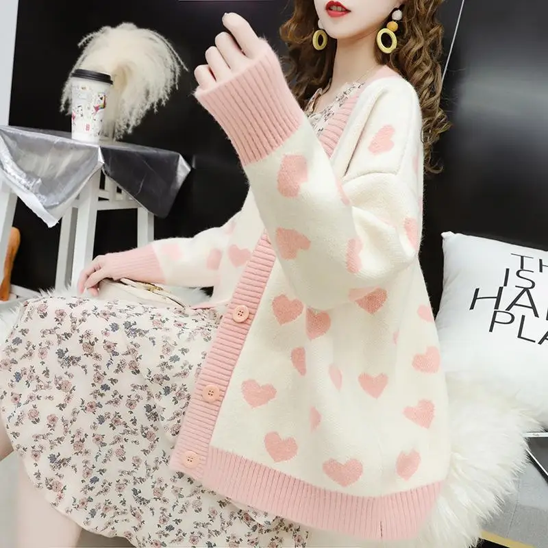 

Cardigan sweater women spring and autumn new style Korean loose sweet sweater jacket trend love sweater free shipping BiggOrange
