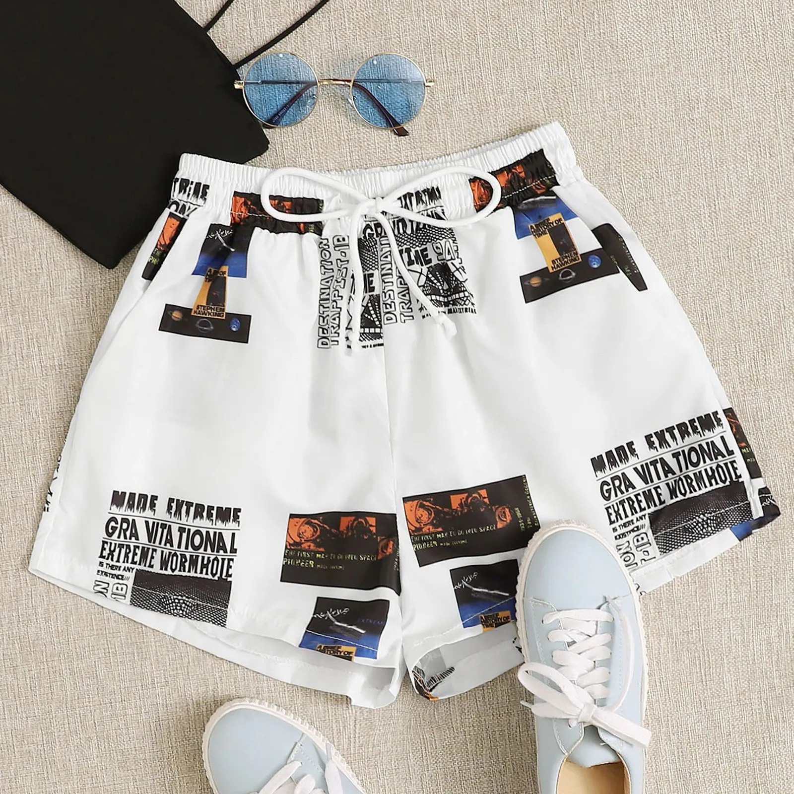 

Женские шорты с принтом, шорты со средней талией, летние модные спортивные повседневные пляжные шорты для тренировок