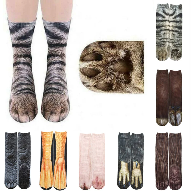 Забавные эластичные носки унисекс для взрослых дышащие с 3D-принтом в виде лапы