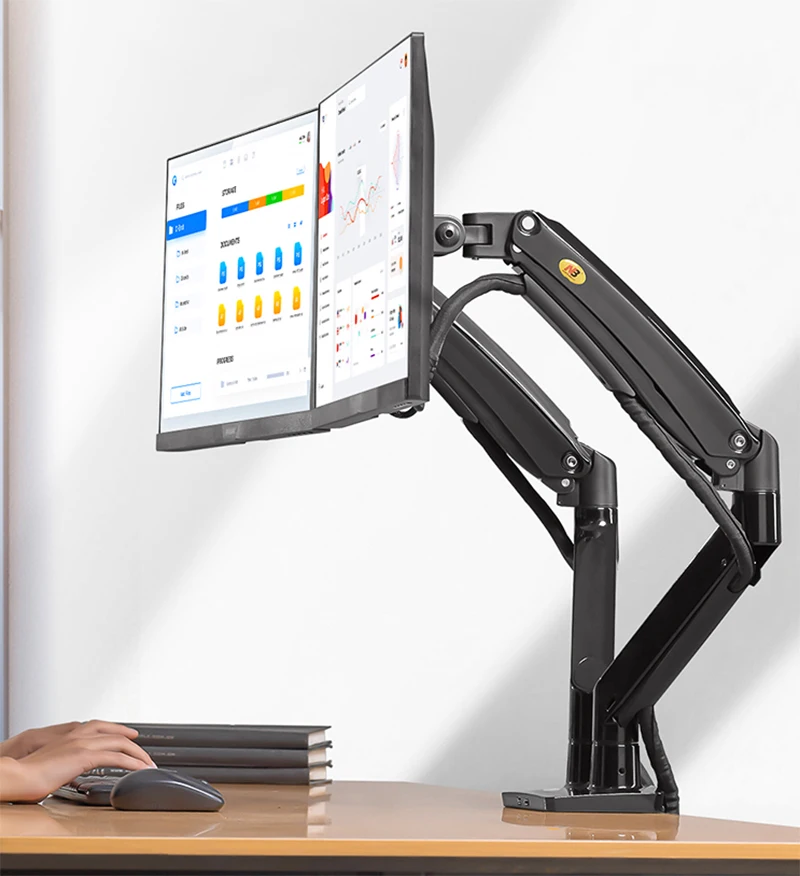 NB F195A Aluminum Alloy 22-32 inch Dual LCD LED Monitor Mount Gas Spring Arm Full Motion Holder Support with 2 USB Ports | Электроника