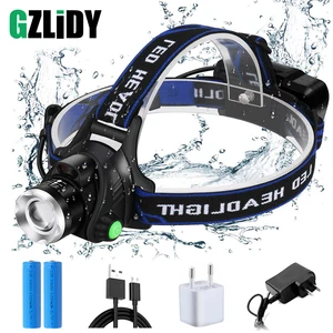 Суперяркий светодиодный налобный фонарь, индукционный переключатель, рыболовный налобный фонарь, поддержка режима освещения zoom 3, работает от 2 батареек 18650