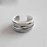 real pure 925 sterling silver jewelry vintage layered large rings for women wedding finger open ring anillos anelli