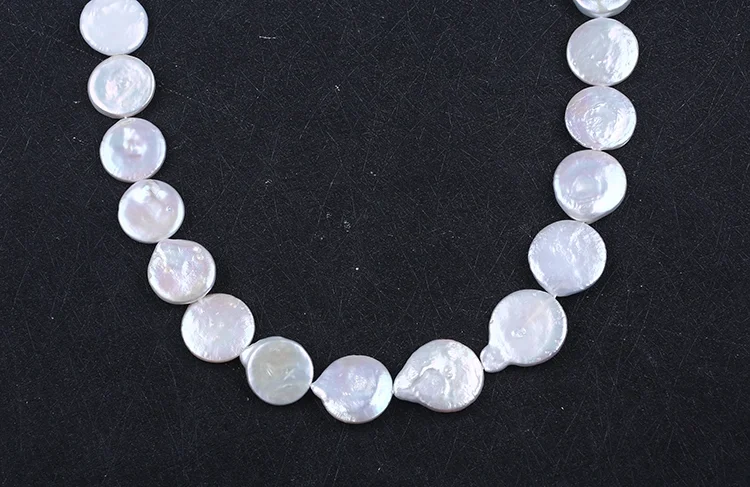 

APDGG Natural Cultured Loose Fresh Water Coin Strands of Flat Round Button Pearl Beads women lady jewelry DIY