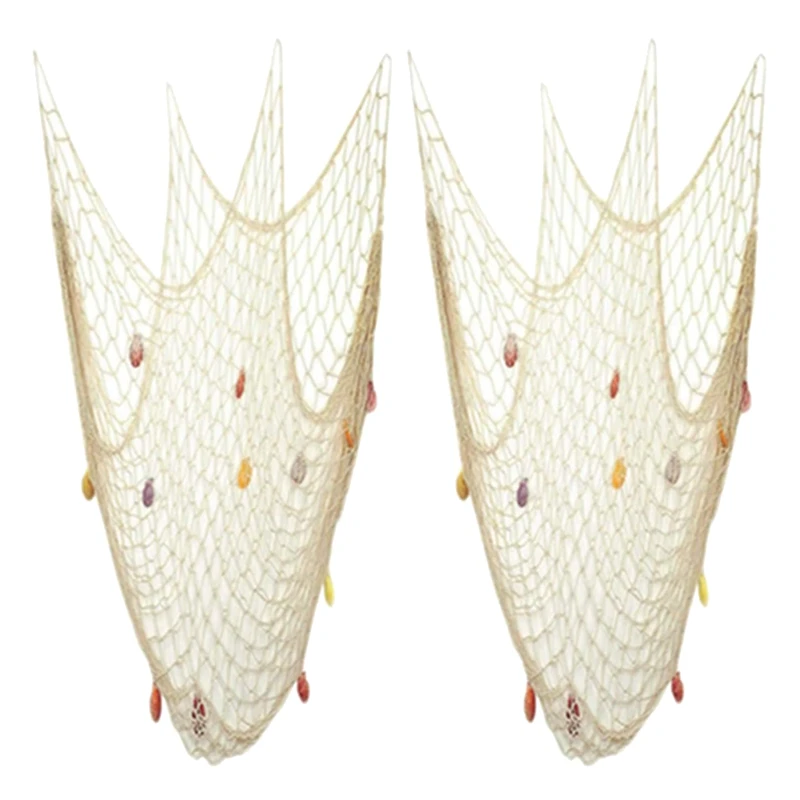 

2Pack Fish Net Wall Decoration With Shells,Ocean Themed Hangings Fishing Net Party Decor For Party,Wedding Decoration