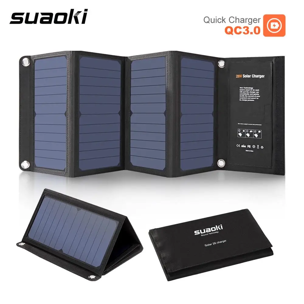 Suaoki складной 28 Вт Солнечная Панель зарядное устройство с QC 3 0 Быстрая зарядка USB