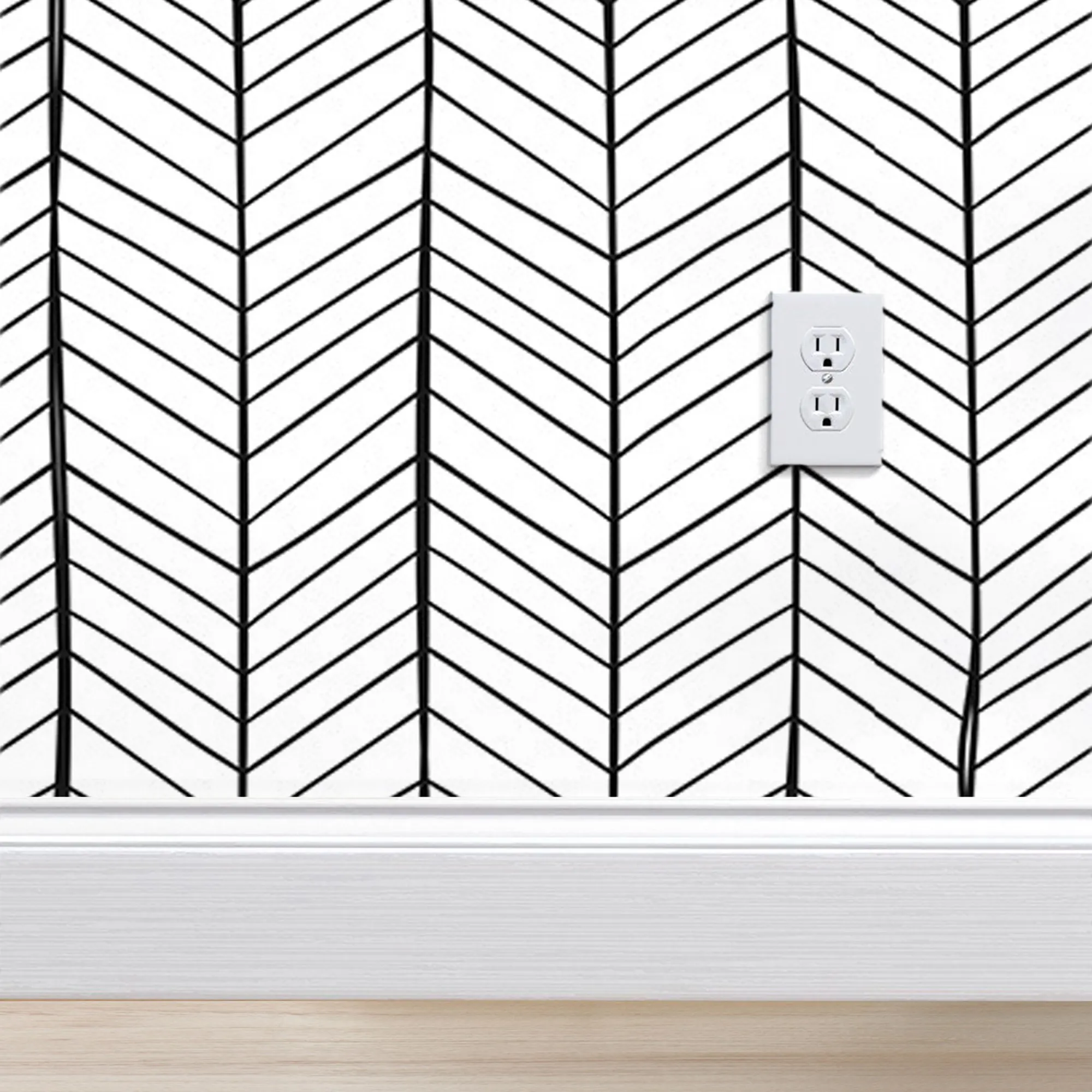 

Modern delicate herringbone wallpaper in black and white, Scandinavian design, Minimalist Chevron removable non-woven wallpaper