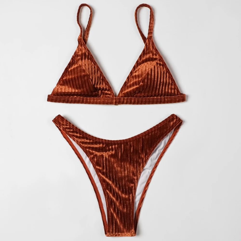 

ZTVitality Sexy Push Up Bikini 2021 Hot Sale Straps Padded Bra Pit Strip Velvet Swimsuit Female High Leg Swimwear Women Biquini