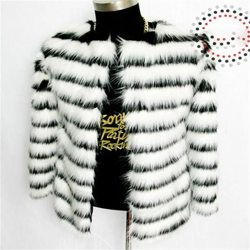 Women'S Fur Jacket Imitation Fox Coats American Bar Nightclub Performance Clothes Casual Warm Autumn Winer White