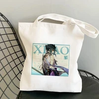 games genshin impact xiao canvas bag anime shopper bag harajuku collapsible large collapsible capacity shoulder bag handbag