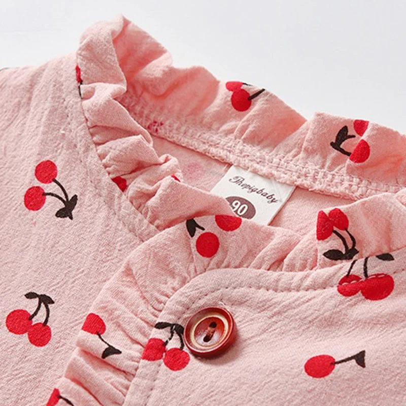 Праздничное льняное платье с вишенками для маленьких девочек на осень/весну