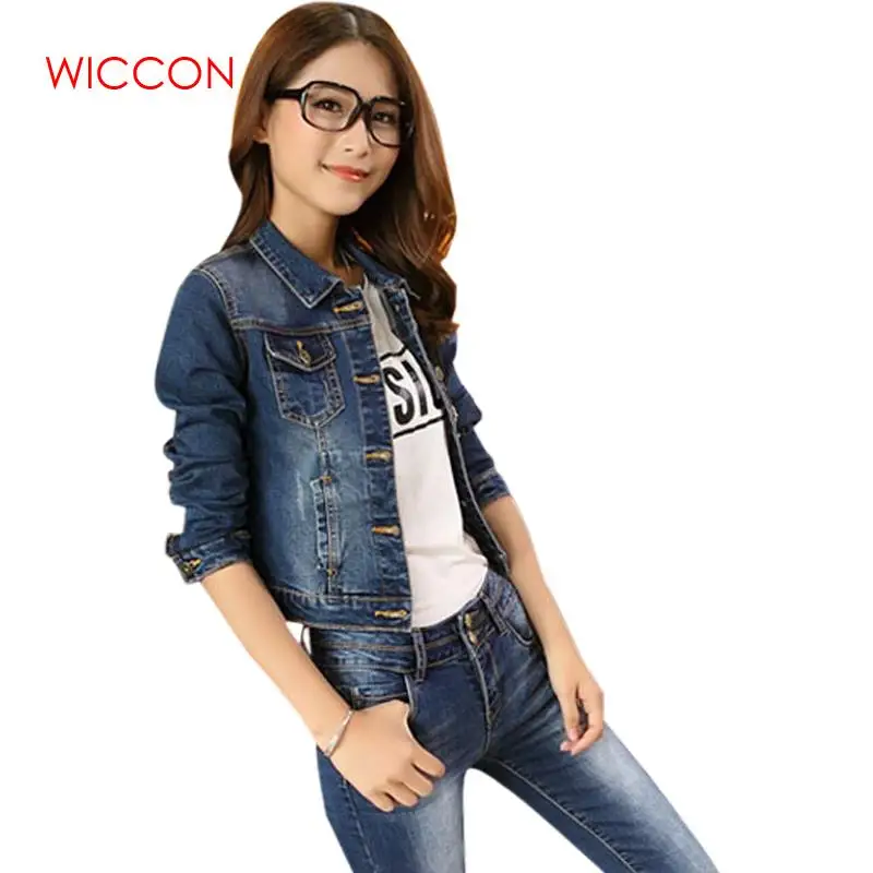 Женская джинсовая куртка с длинным рукавом повседневная короткая приталенная из