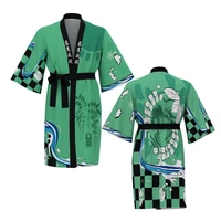 anime demon slayer kimetsu no yaiba kamado nezuko cosplay costume long kimono cardigan bath robe sleepwear