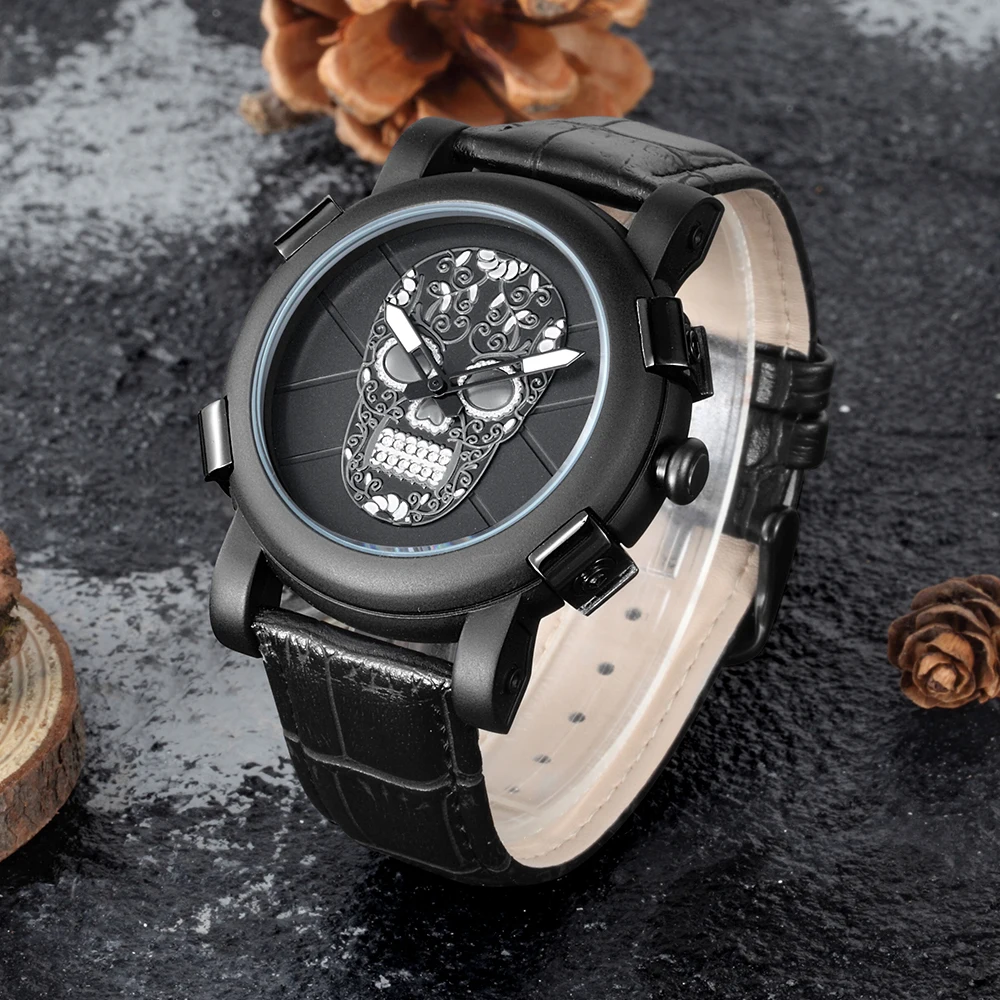 Часы SKONE мужские с 3d-изображением черепа люксовые брендовые кварцевые спортивные
