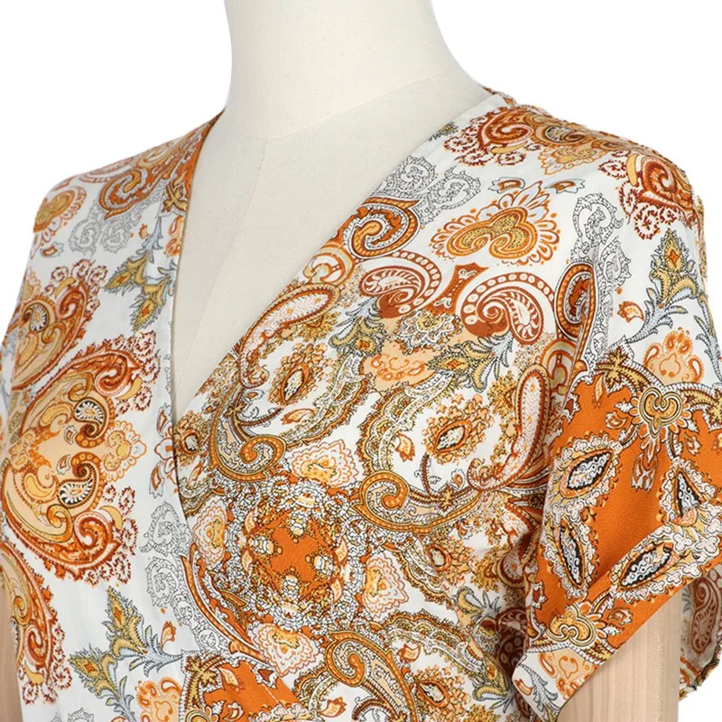 

Summer Ladies Short Sleeve Casual Elegant Bohemian Ruffle Dress Orange