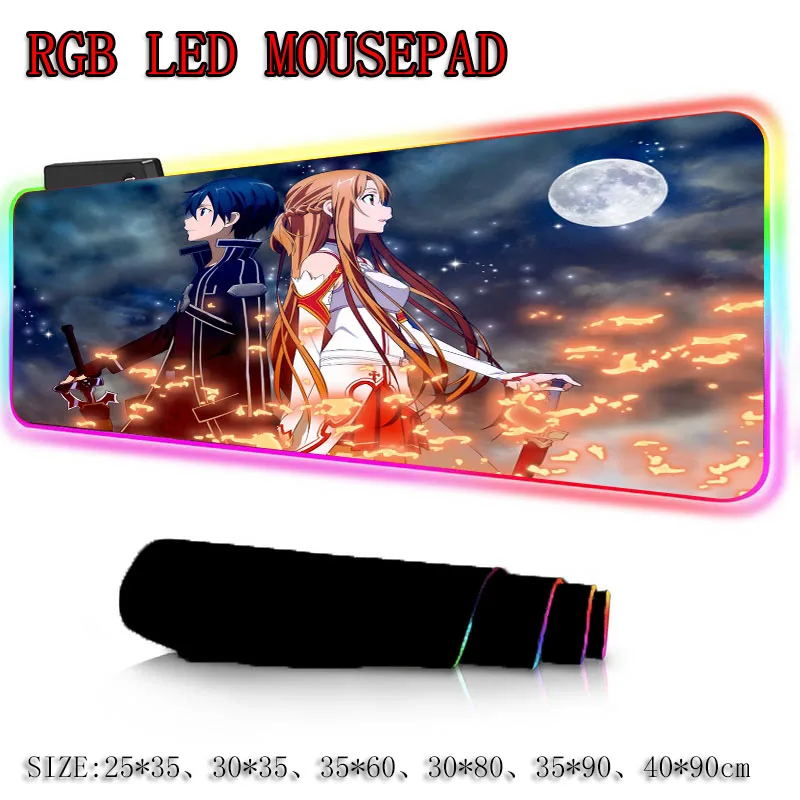 Коврик для мыши XGZ Sword Art игровой коврик с RGB подсветкой большой Аниме XXL настольной