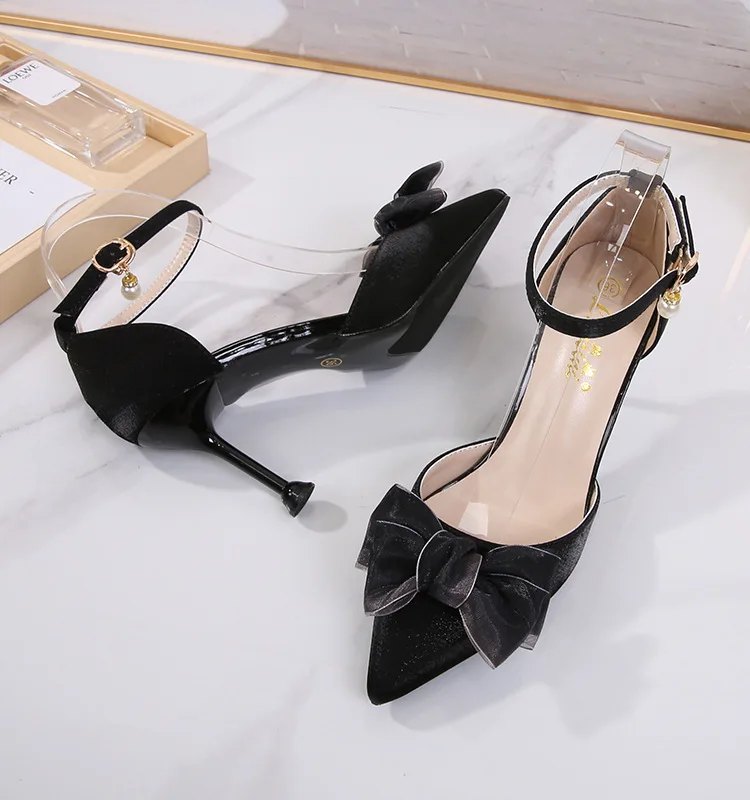 

Sexy pointed high heeled shoes thin heeled women's single shoes bow with Sandals Size 31-43