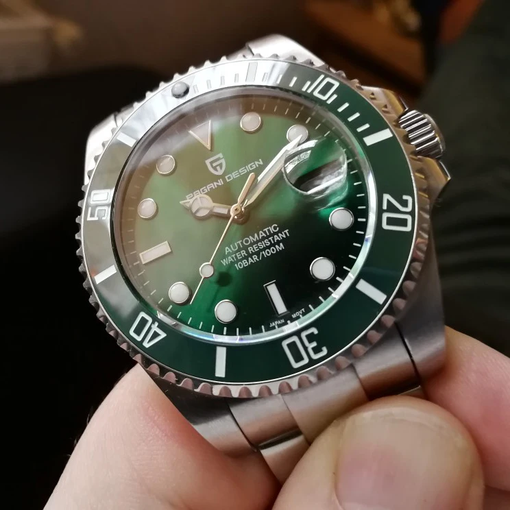 

Часы наручные PAGANI Мужские автоматические, Классические водонепроницаемые механические с зеленым циферблатом, с керамическим циферблатом, ...