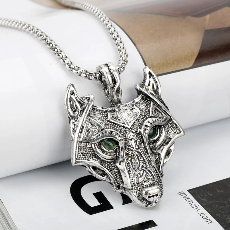 Винтажное ожерелье с подвеской в виде головы волка 4 цвета кристальных глаз