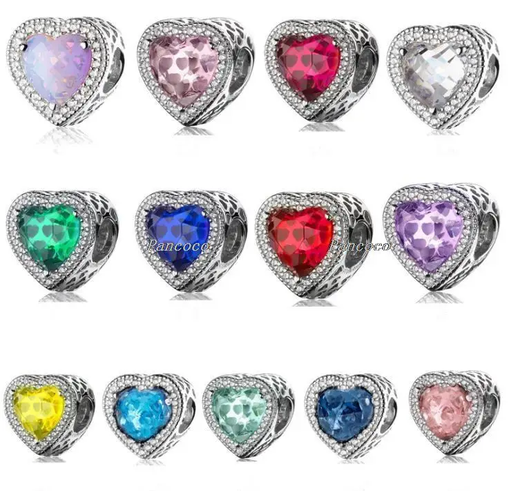 

Authentic 925 Sterling Silver Colorful Openwork Radiant Hearts With Crystal Charm Beads Fit Pandora Bracelet & Necklace Jewelry