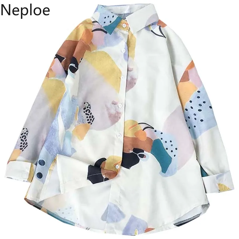 Женская блузка Neploe с отложным воротником длинным рукавом и принтом Новинка осени