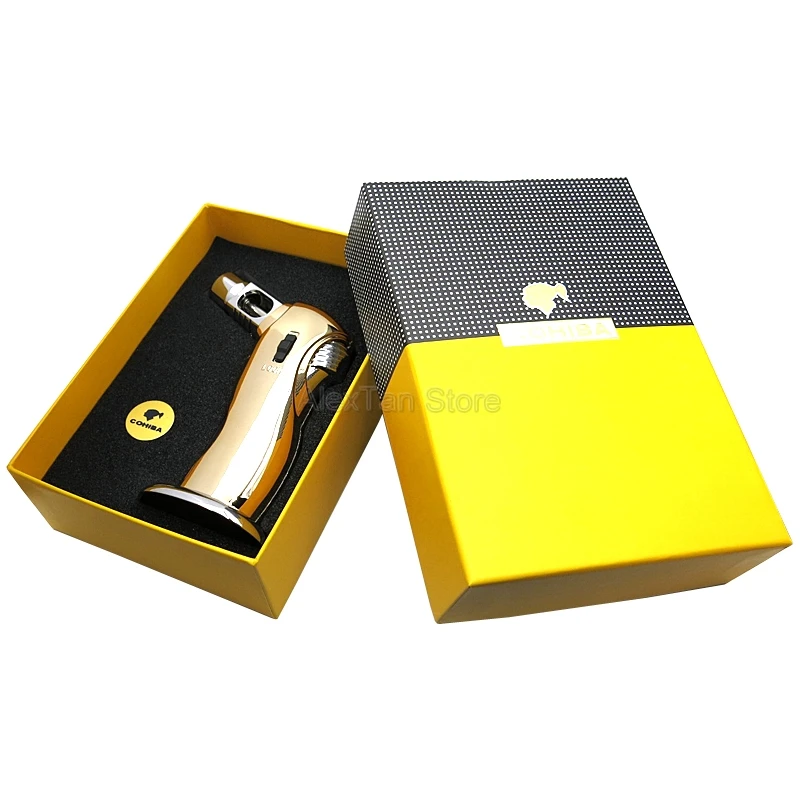 COHIBA креативный металлический фонарь с пламенем, ветрозащитные зажигалки, профессиональная сигаретная сигарета, многоразовая зажигалка с подарочной коробкой